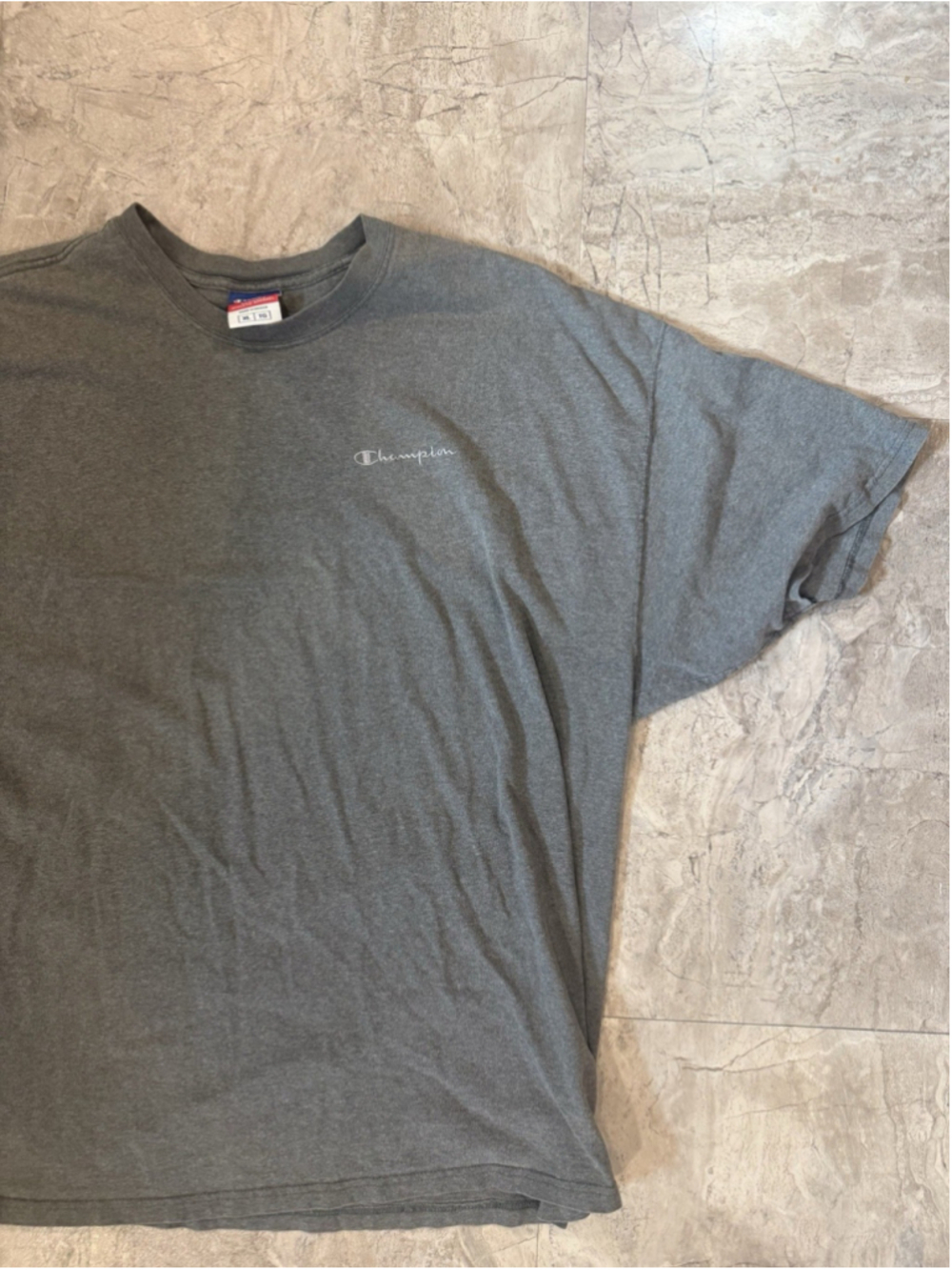 Vintage Champion Embroidered Logo Grey Crew Neck Tshirt Cotton Sz XL